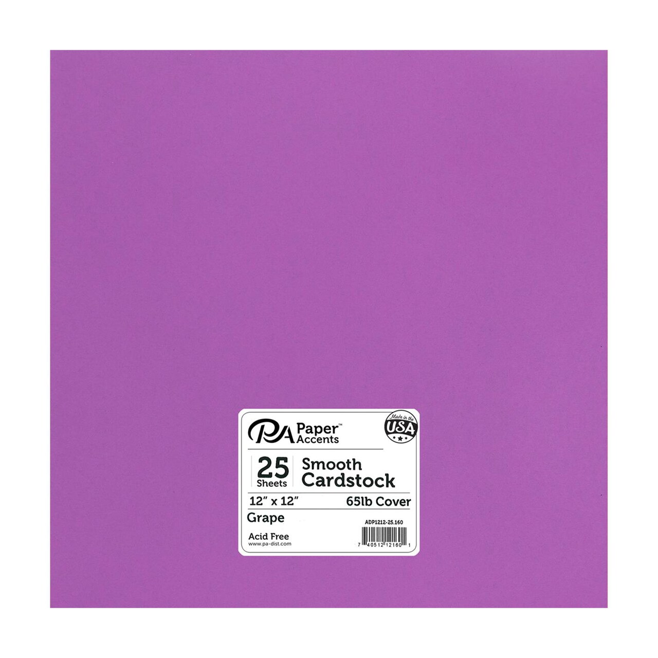PA Paper Accents Smooth Cardstock 12" x 12" Grape, 65lb colored cardstock paper for card making, scrapbooking, printing, quilling and crafts, 25 piece pack